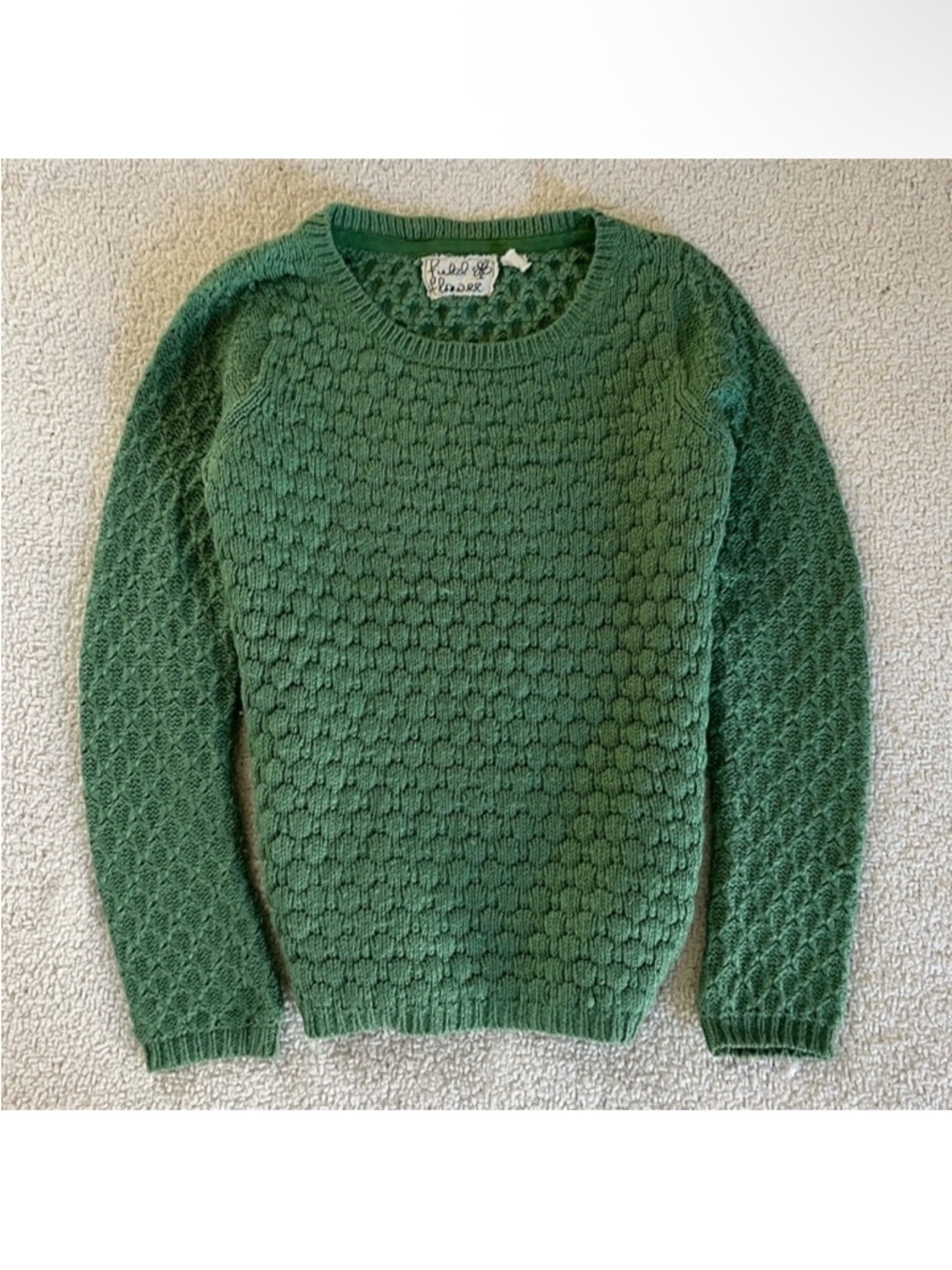 Antropology Field flower Green Honeycomb wool Knit Crew Neck Sweater cozy